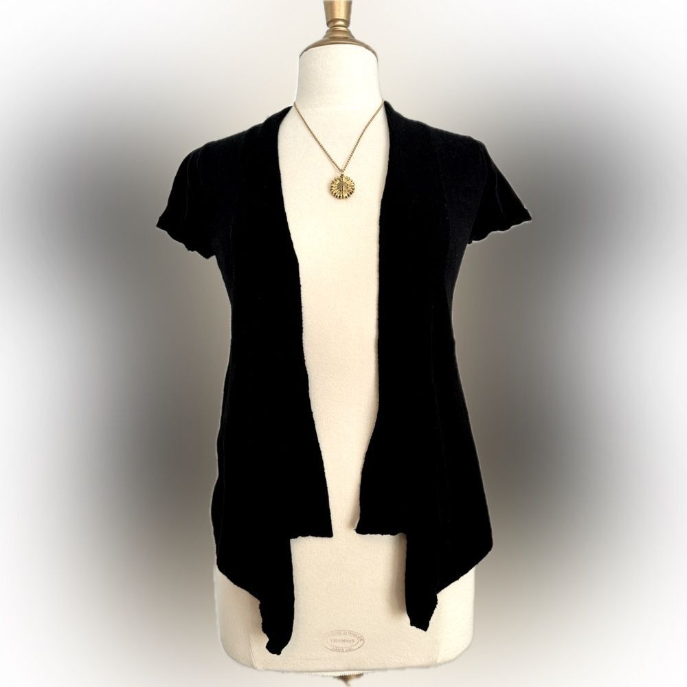 It’s Our Time short sleeve open-front black cardigan with floral detailing!